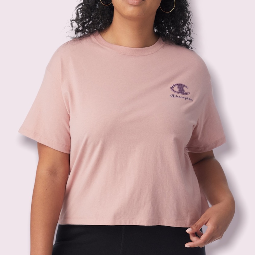 NEW Champion Authentic Crop Tee w/ velvet houndstooth logo